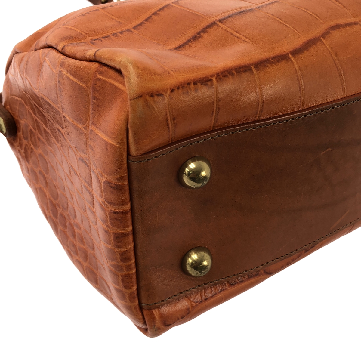 IL BISONTE / イルビゾンテ 2way ショルダー付き クロコ型押し ボストン ハンドバッグ