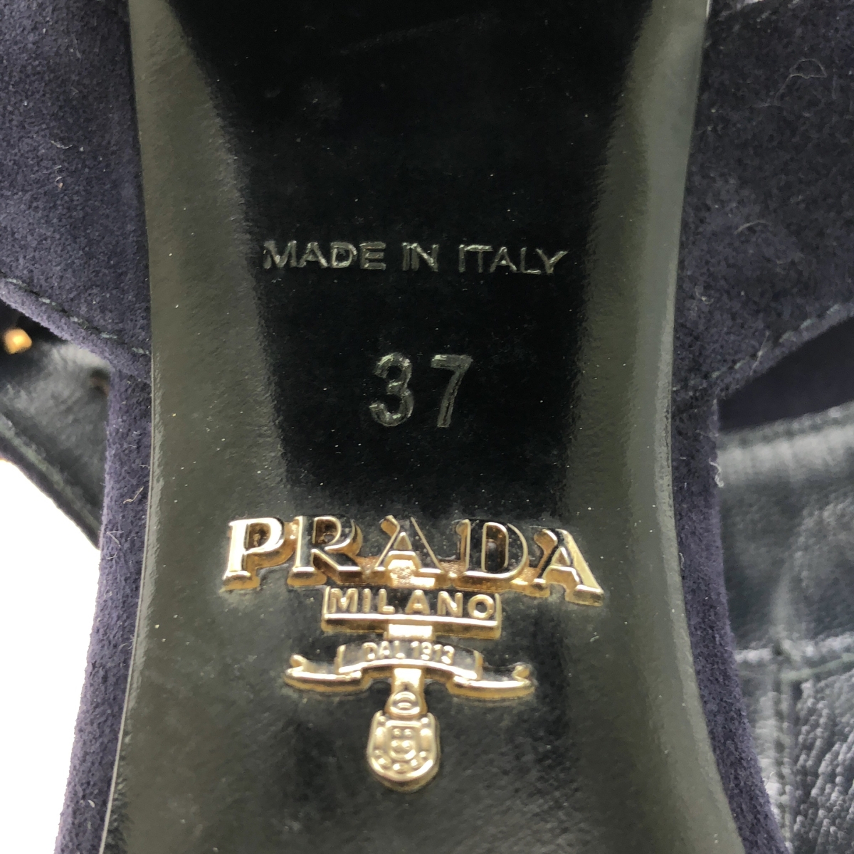 PRADA / プラダ スエード レザー キルト フリンジ ストラップ チャンキーヒール サンダル