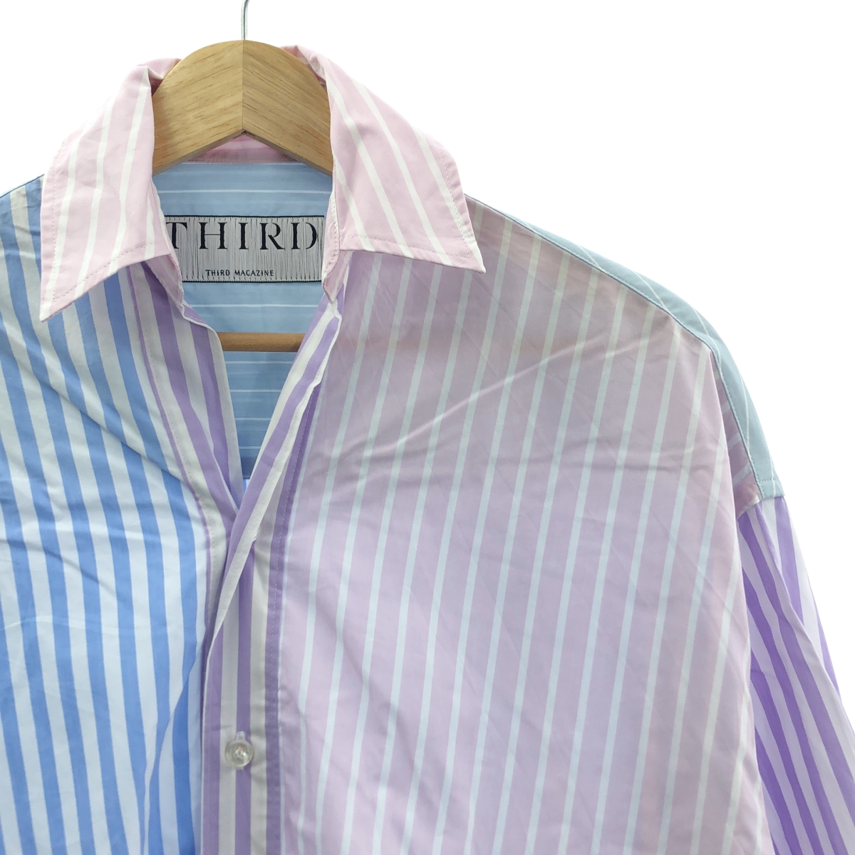 THIRD MAGAZINE / サードマガジン ストライプ ワンポイントロゴ オーバー シャツ ブラウス