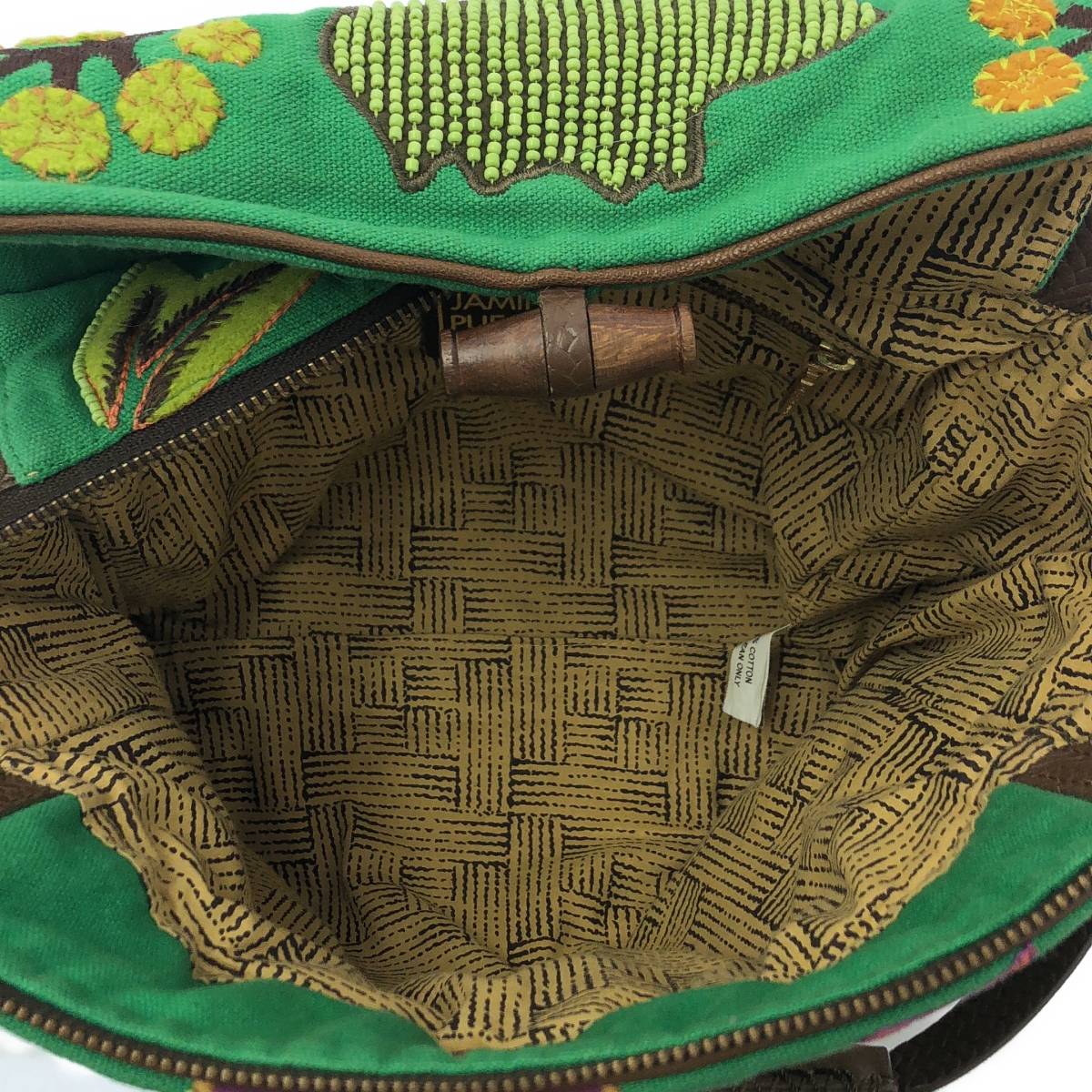 JAMIN PUECH / ジャマンピエッシュ レザー切替 ビジュー装飾 エンブロイダリー アニマル ハンドバッグ