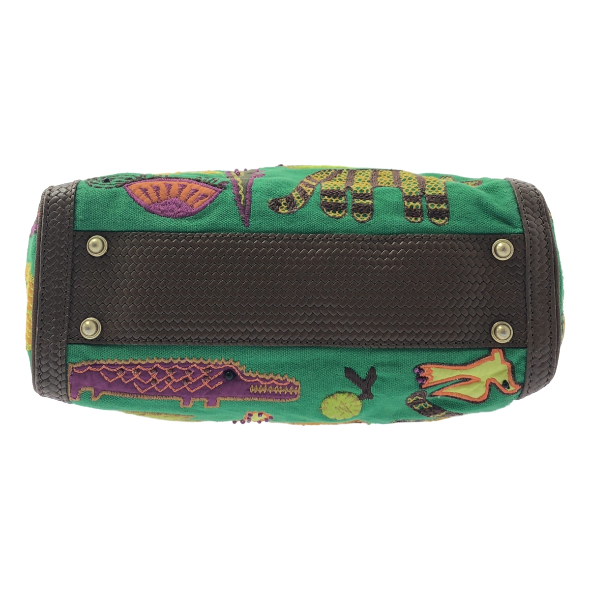 JAMIN PUECH / ジャマンピエッシュ レザー切替 ビジュー装飾 エンブロイダリー アニマル ハンドバッグ