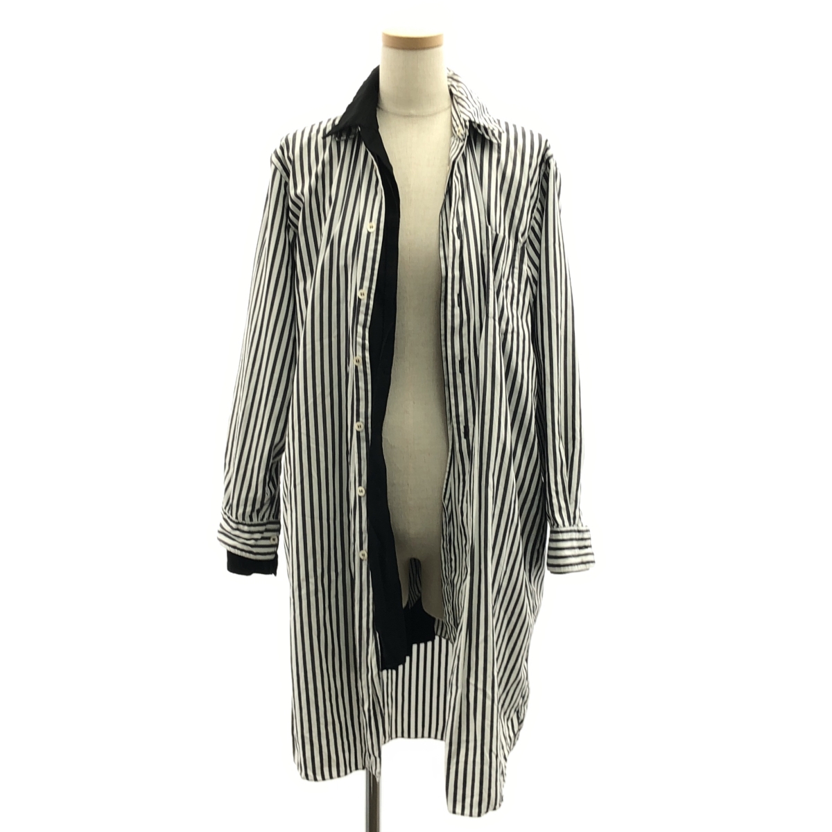 COMME des GARCONS / コムデギャルソン コットン ポリエステル 異素材 切替 ドッキング レイヤード ロングシャツ ブラウス