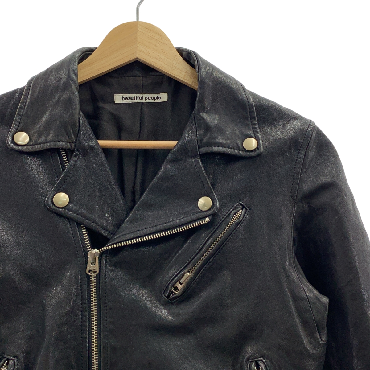 beautiful people / ビューティフルピープル 羊革 ラムレザー ダブルライダース ジャケット / 総裏地