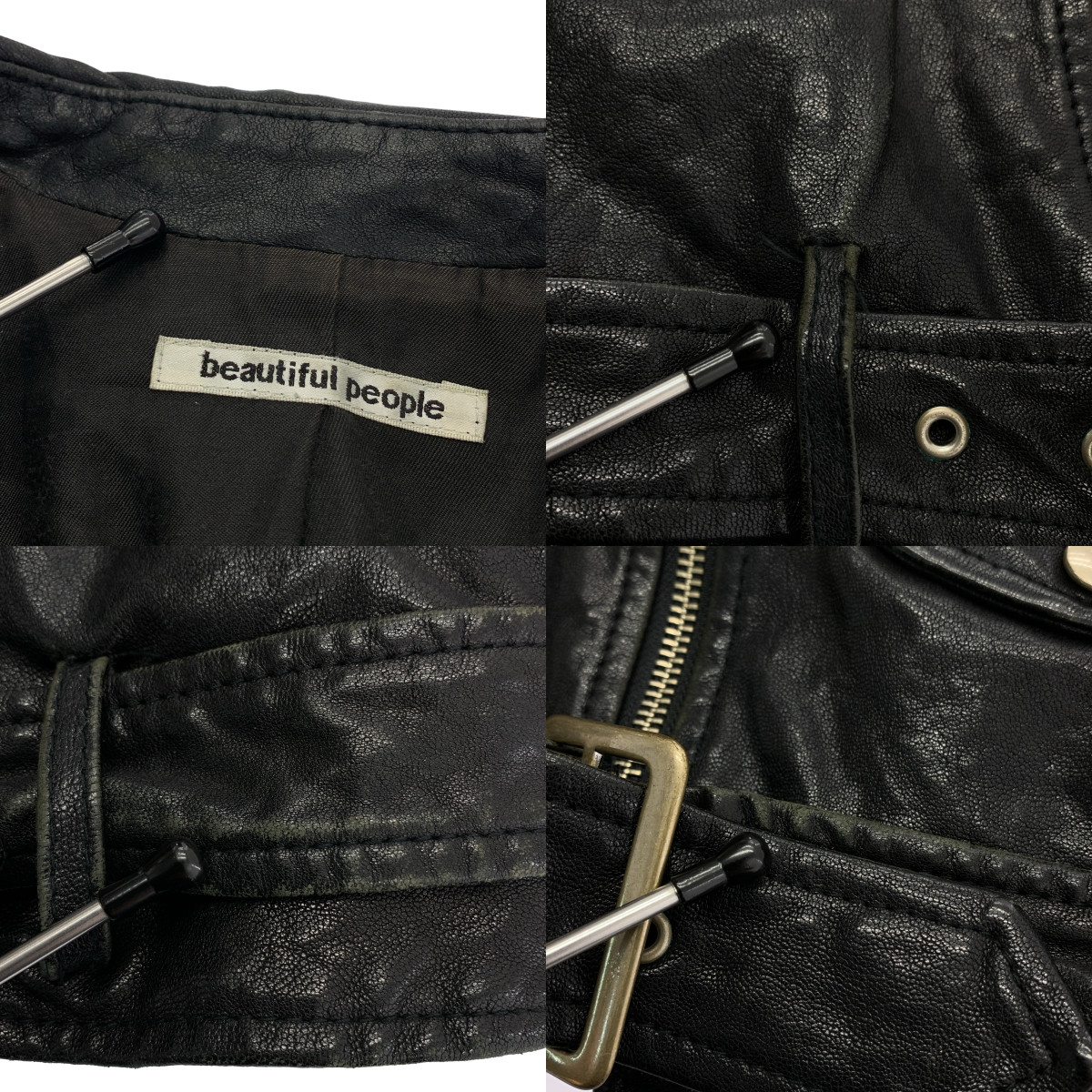 beautiful people / ビューティフルピープル 羊革 ラムレザー ダブルライダース ジャケット / 総裏地