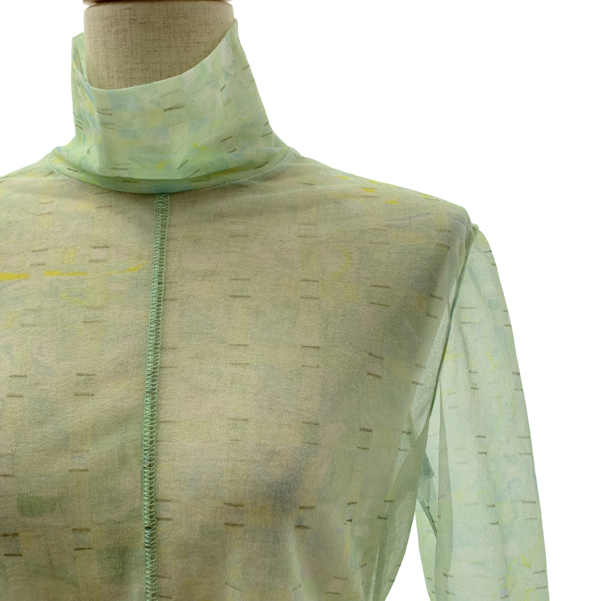 Mame Kurogouchi / マメクロゴウチ Marble Printed Plaid Sheer High Neck Top / 総柄 シアー ハイネック トップス