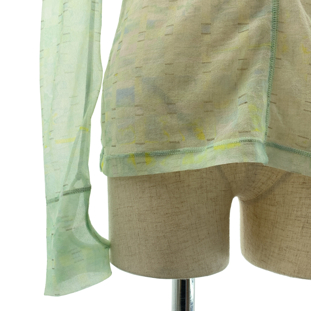 Mame Kurogouchi / マメクロゴウチ Marble Printed Plaid Sheer High Neck Top / 総柄 シアー ハイネック トップス