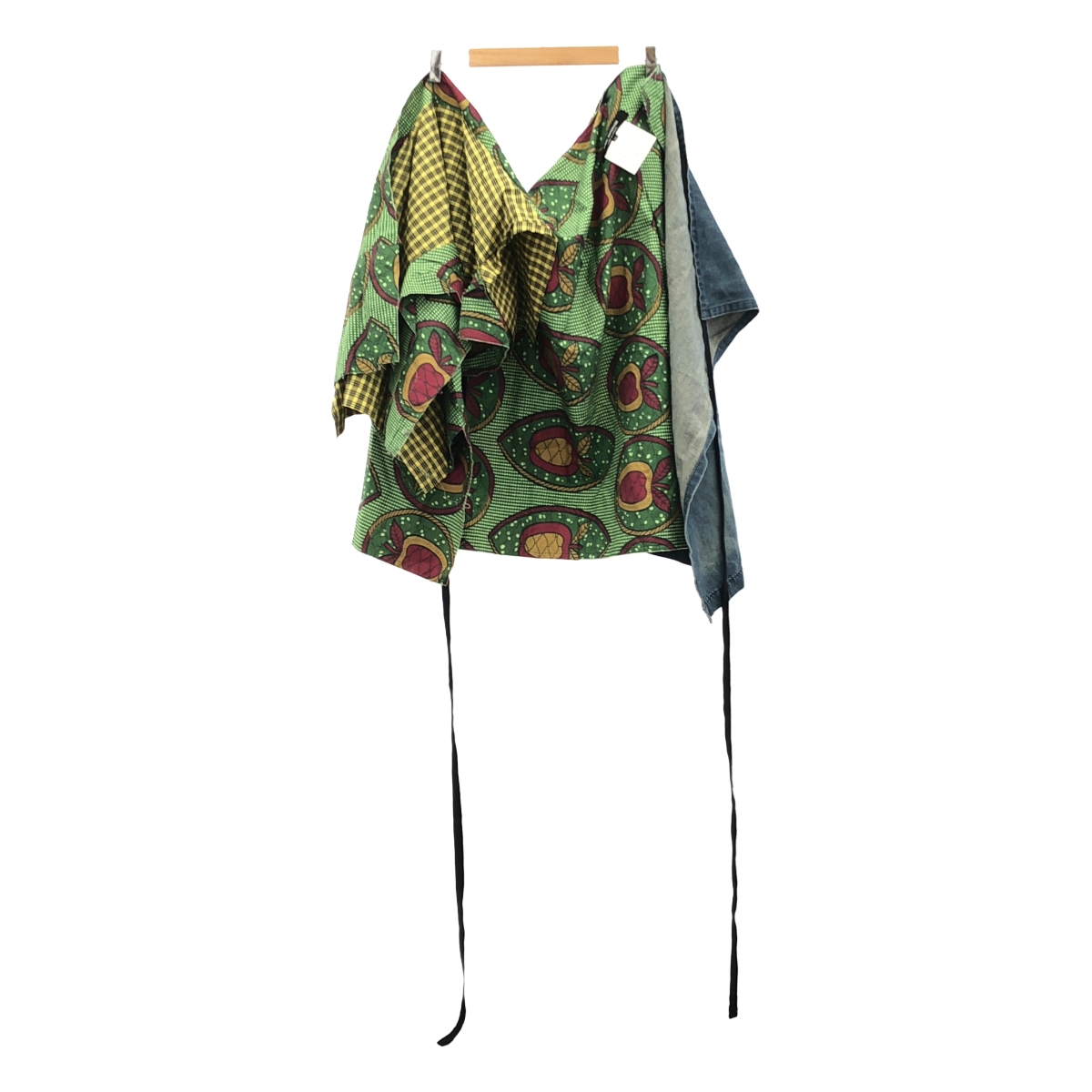 JUNYA WATANABE COMME des GARCONS / ジュンヤワタナベ 総柄 変形 ダメージ加工 デニムドッキング ラップ 巻きスカート