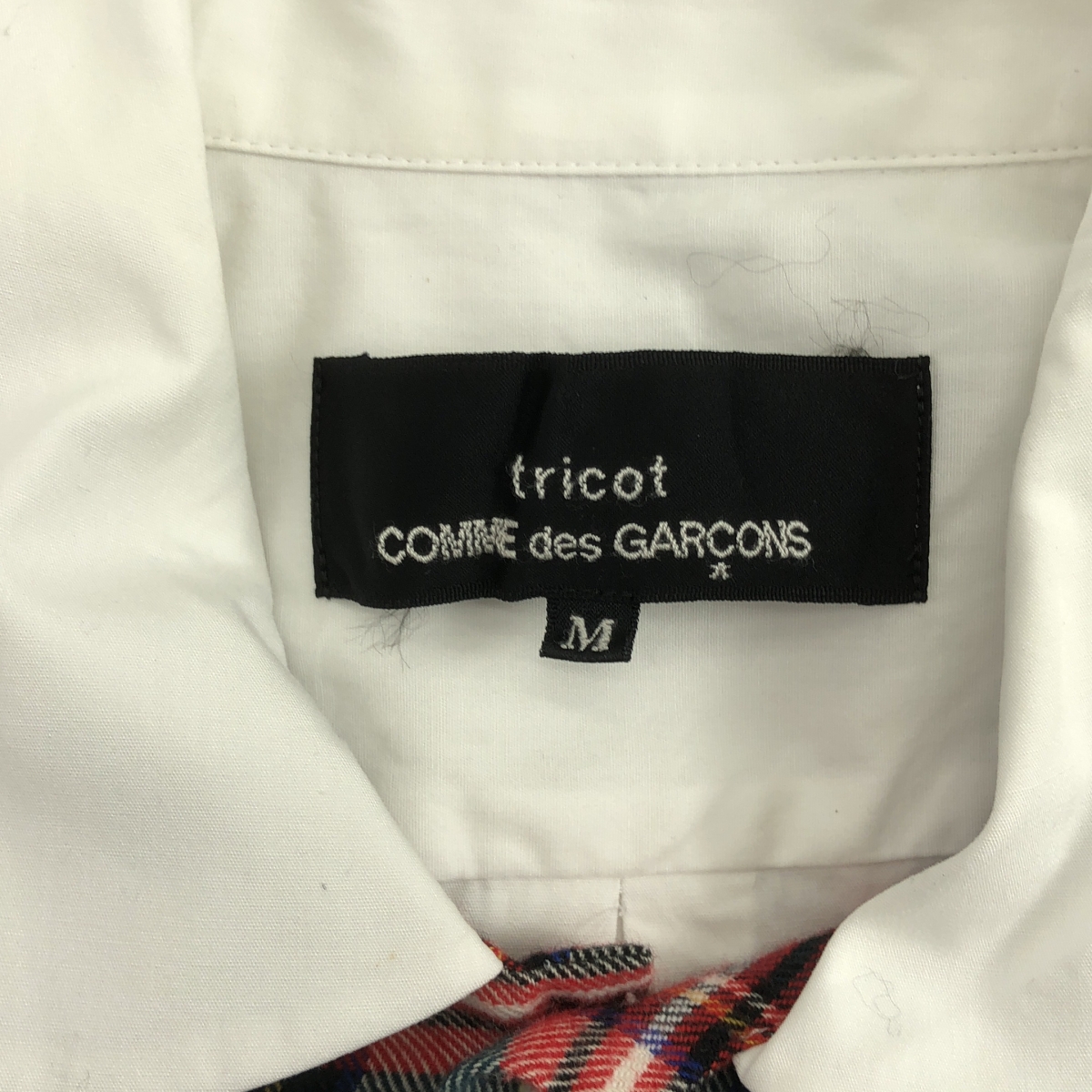 tricot COMME des GARCONS / トリココムデギャルソン 異素材 チェック リボン 装飾 ラウンドカラーシャツ