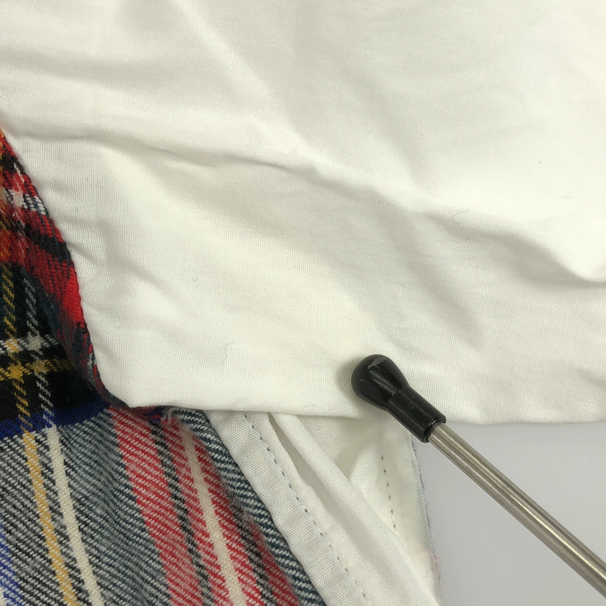 tricot COMME des GARCONS / トリココムデギャルソン 異素材 チェック リボン 装飾 ラウンドカラーシャツ