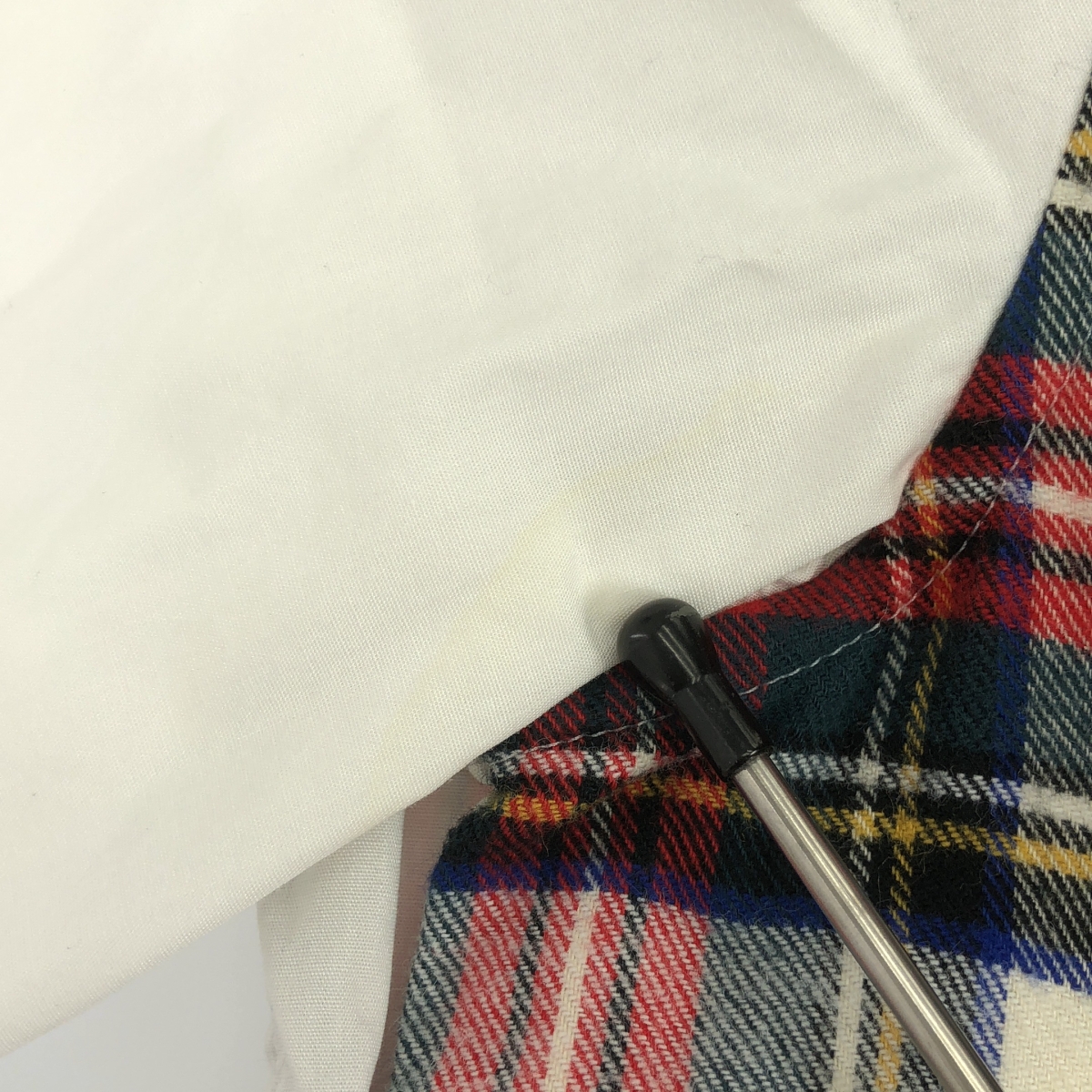 tricot COMME des GARCONS / トリココムデギャルソン 異素材 チェック リボン 装飾 ラウンドカラーシャツ