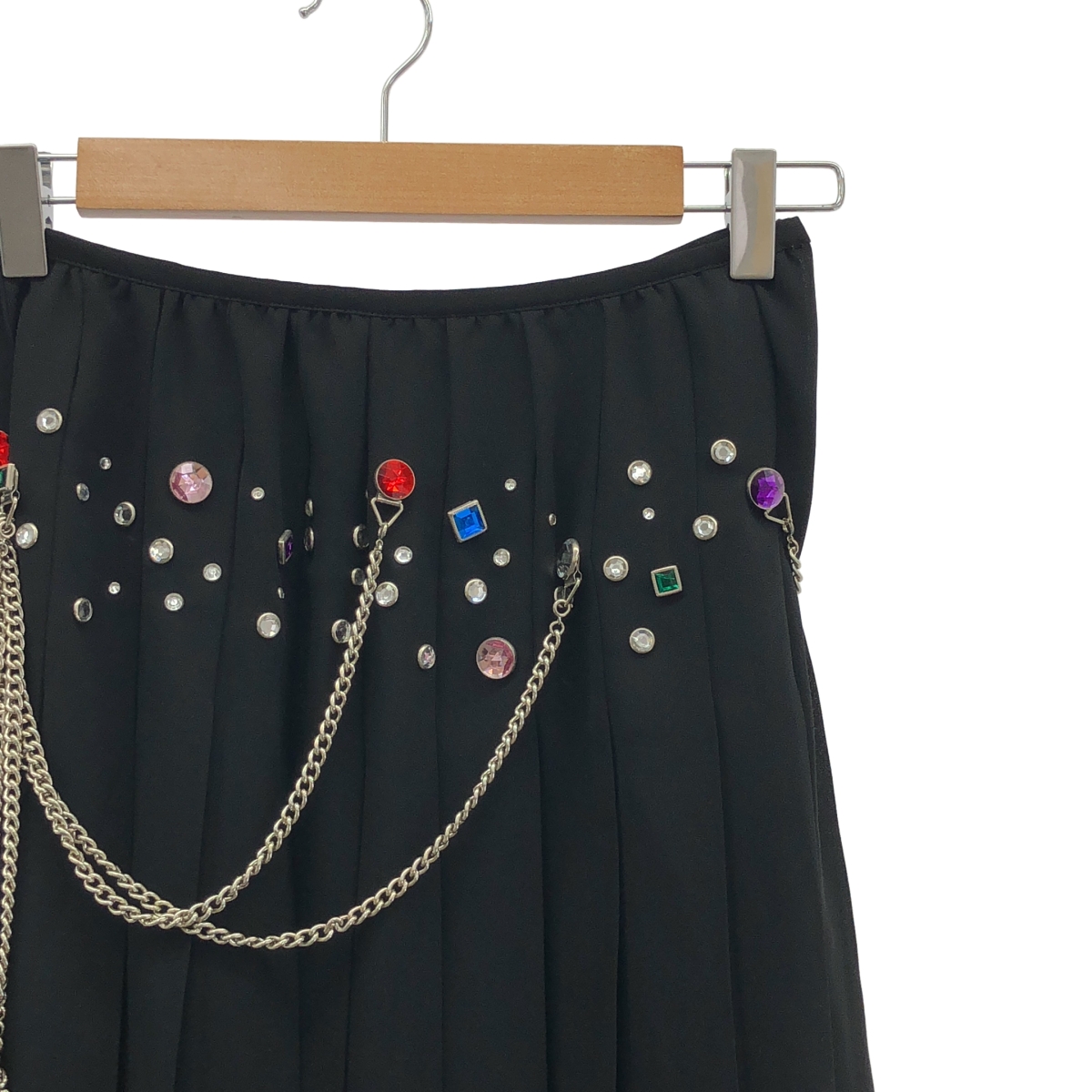 JUNYA WATANABE MAN PINK / ジュンヤワタナベマンピンク ビジュー チェーン デザイン プリーツ ミニスカート