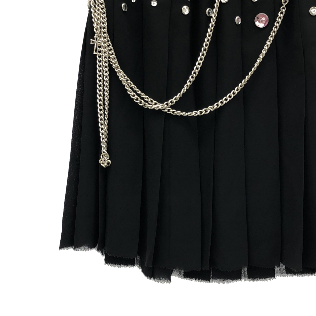 JUNYA WATANABE MAN PINK / ジュンヤワタナベマンピンク ビジュー チェーン デザイン プリーツ ミニスカート