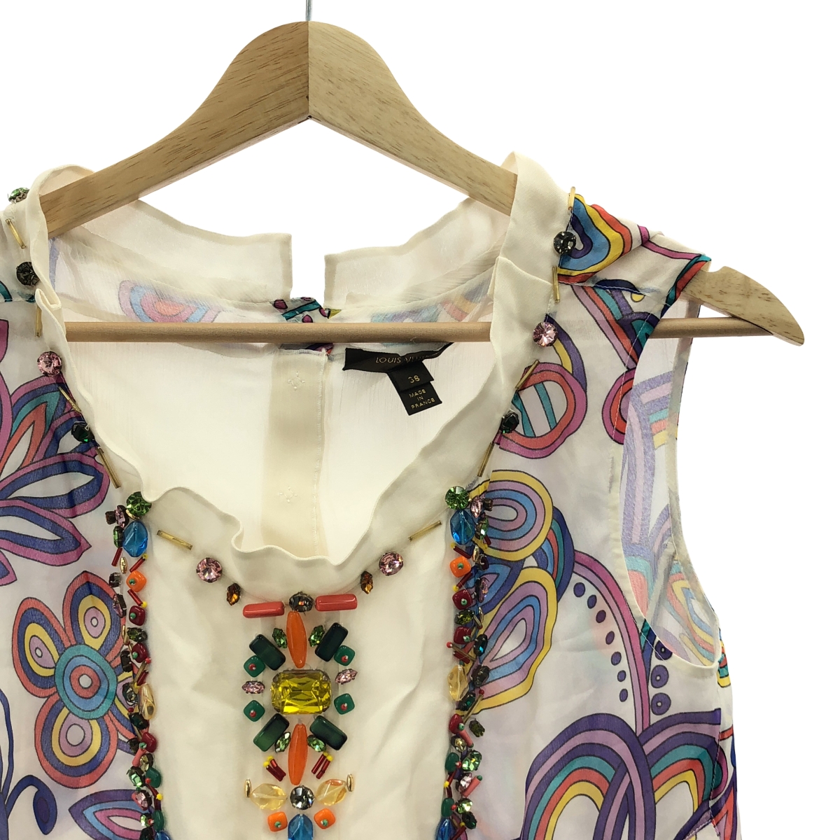 Louis Vuitton / ルイヴィトン ビジュー装飾 ノースリーブ 総柄 シルクワンピース
