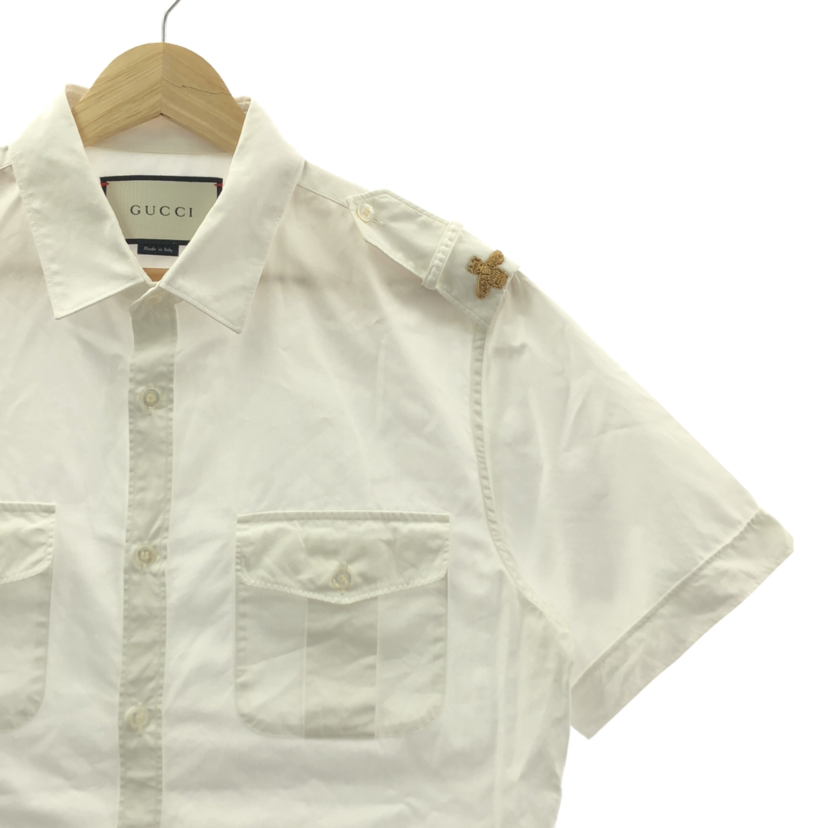 GUCCI / グッチ BEE刺しゅう ダブルポケット 半袖 コットン シャツ