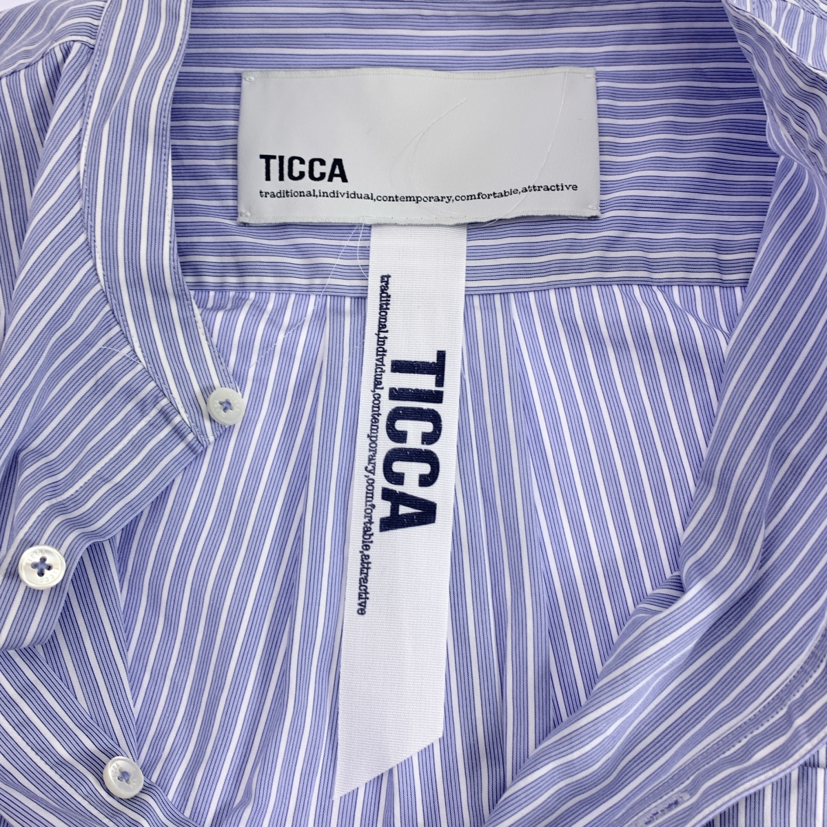 TICCA / ティッカ ストライプ ノーカラーシャツ