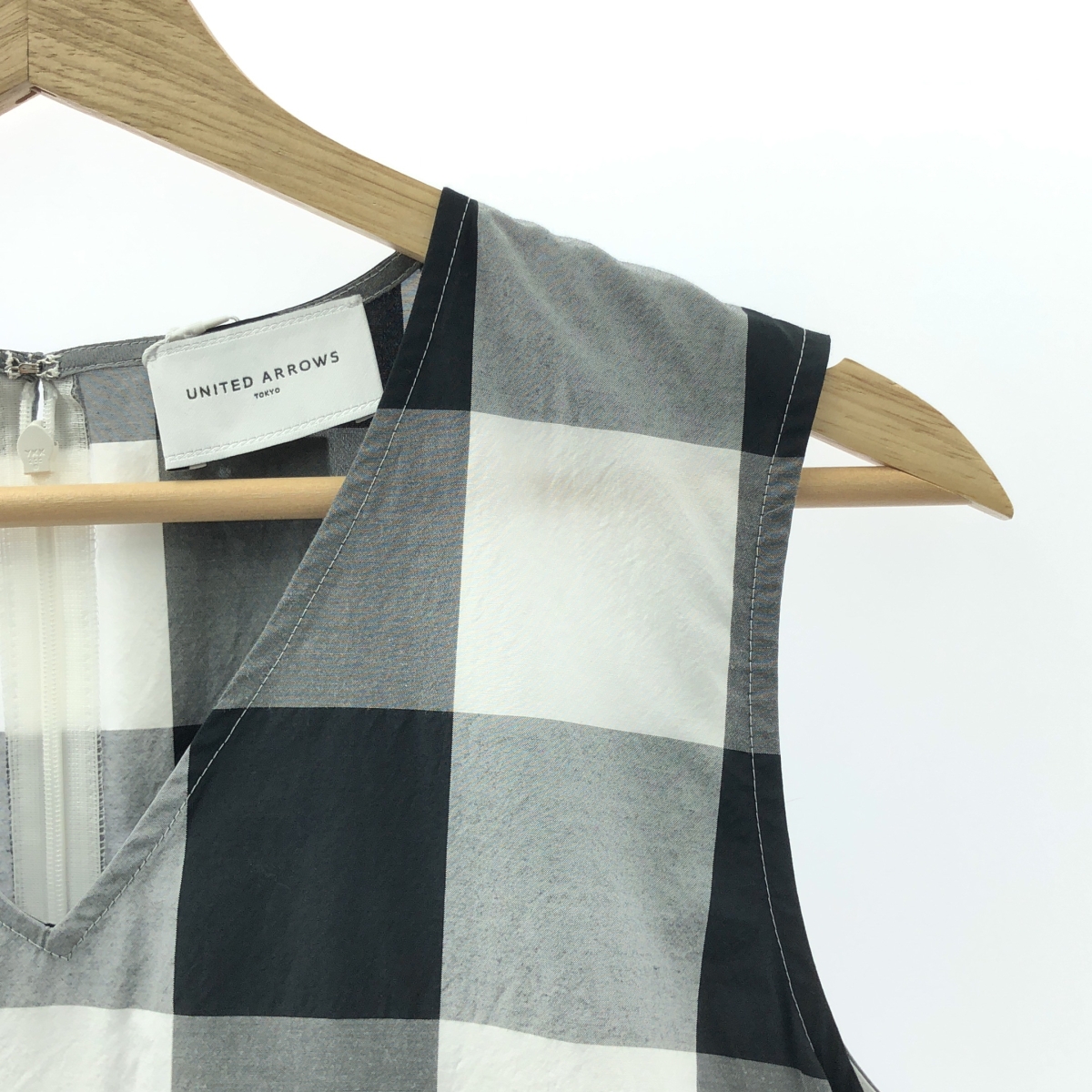 UNITED ARROWS / ユナイテッドアローズ FABRICA Vネック ブロックチェック ノースリーブ ワンピース