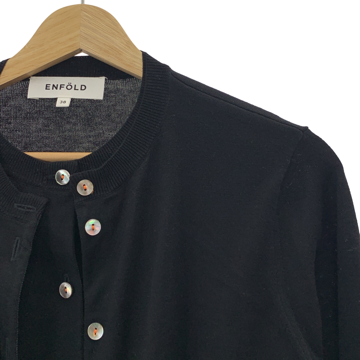 ENFOLD / エンフォルド シルク コットン フロントレイヤード クルーネック ニット カーディガン