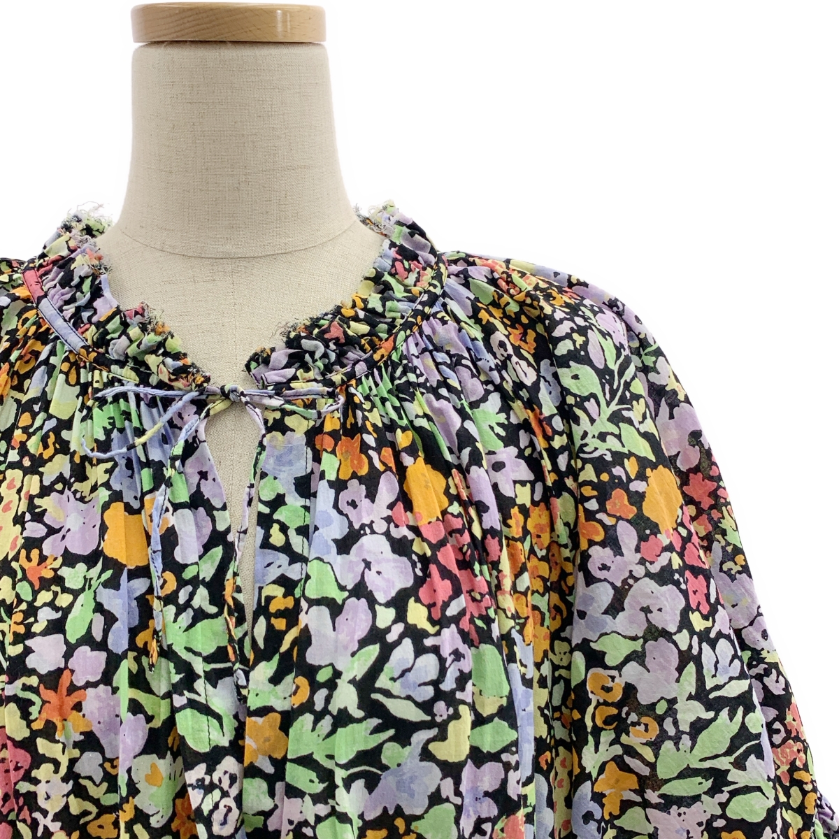 その他 コットン 総柄 ベルテッド ギャザー ボリューム ドレス ワンピース