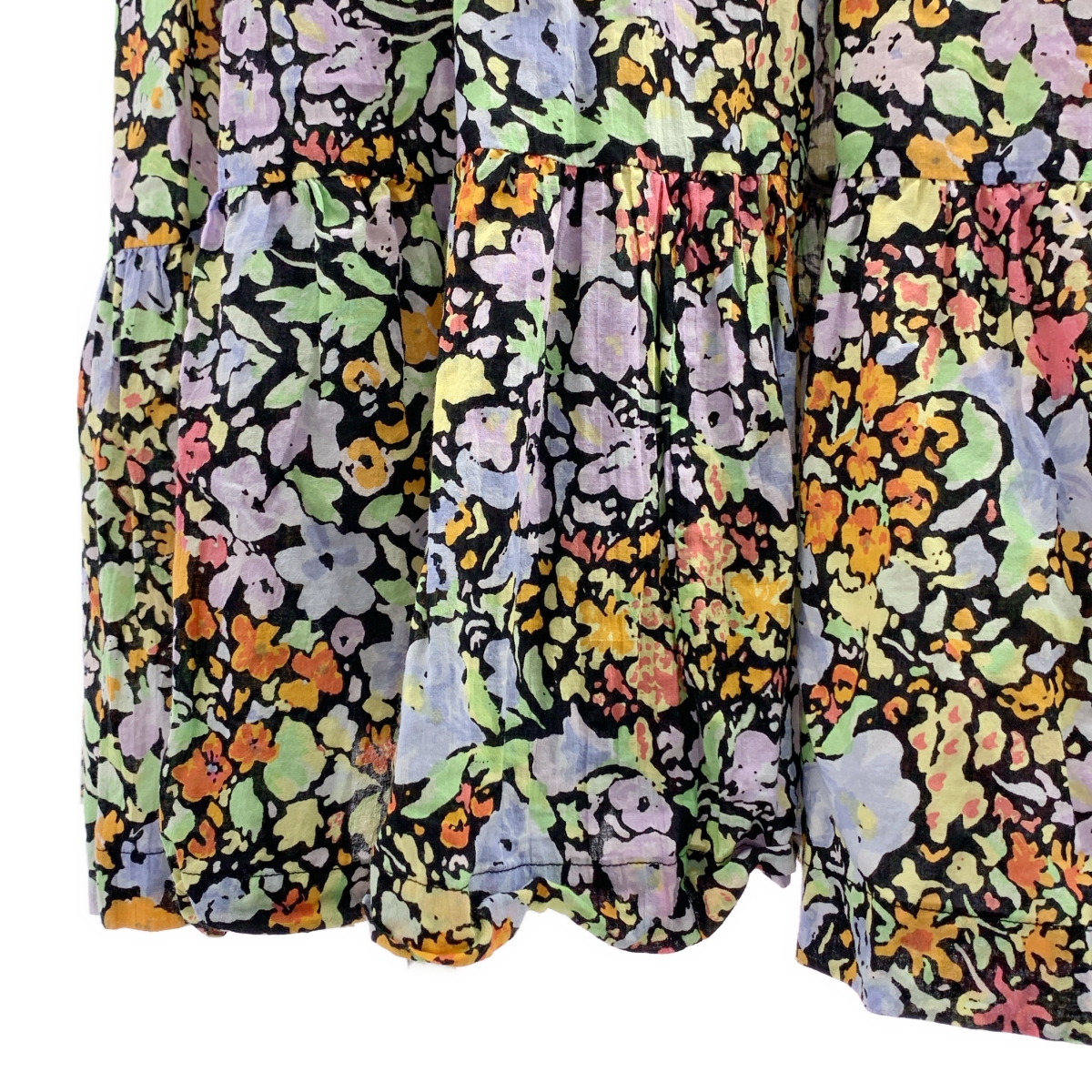 その他 コットン 総柄 ベルテッド ギャザー ボリューム ドレス ワンピース