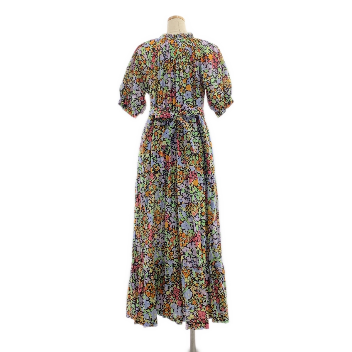 その他 コットン 総柄 ベルテッド ギャザー ボリューム ドレス ワンピース