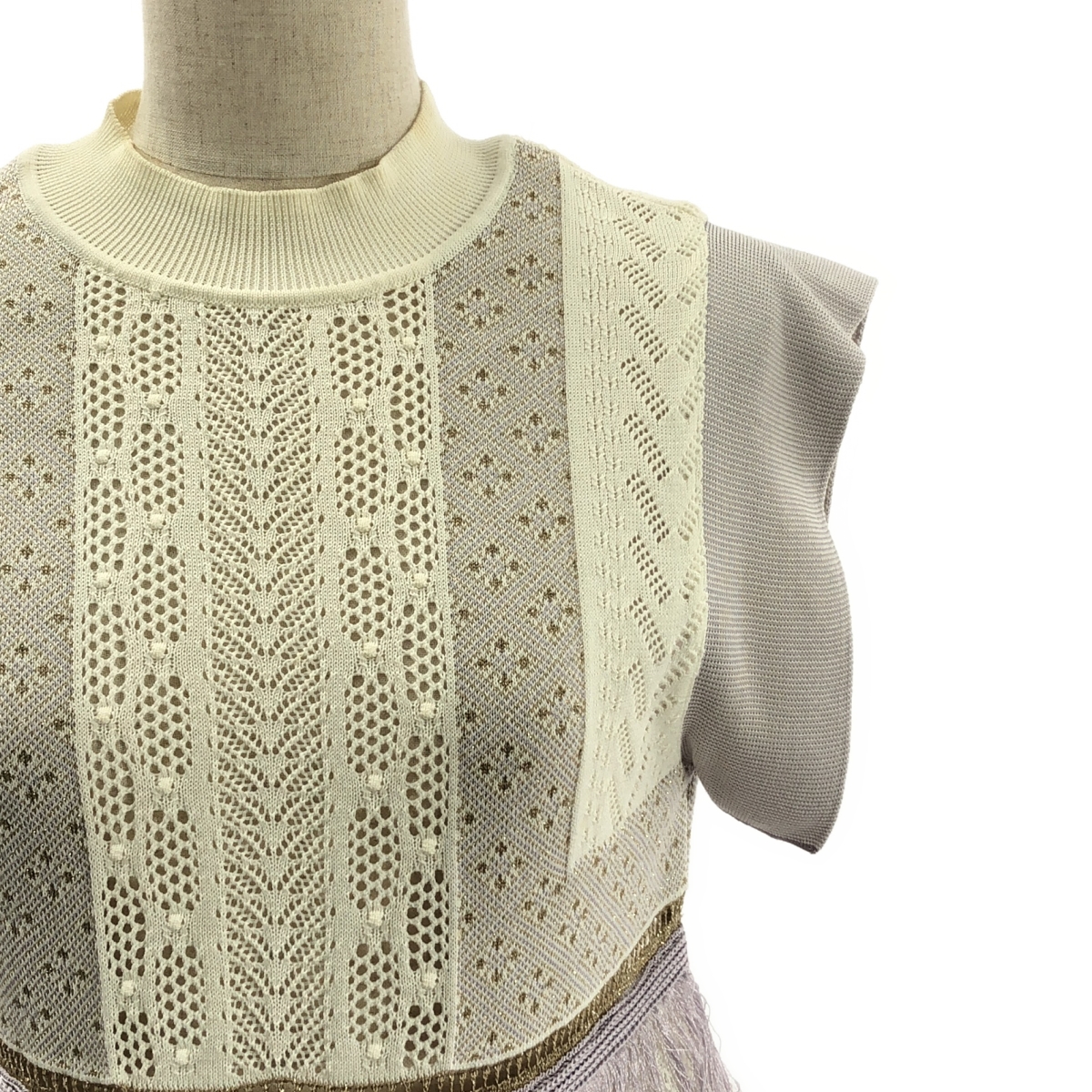 Mame Kurogouchi / マメクロゴウチ SASH JAQUARD SLEEVELESS KNIT フリンジノースリーブニット