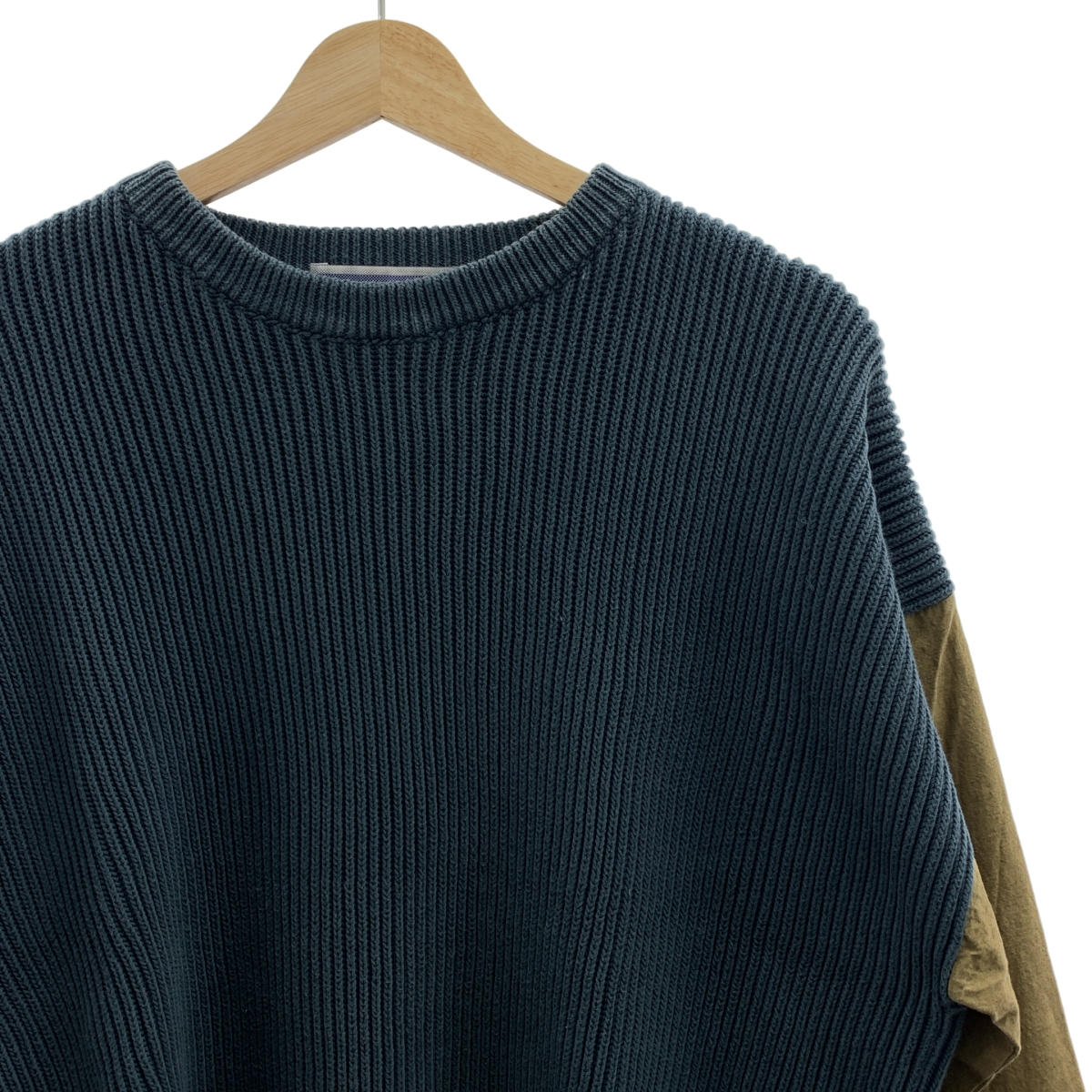 Cristaseya / クリスタセヤ Cotton sweater with leather patch エルボーパッチ ニット