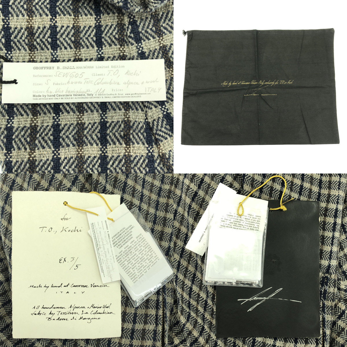 GEOFFREY B.SMALL / ジェフリーBスモール Limited Edition / セットアップ all handwoven tessitura colombia alpaca wool fabric 手織り チェック ノーカラージャケット / スカート