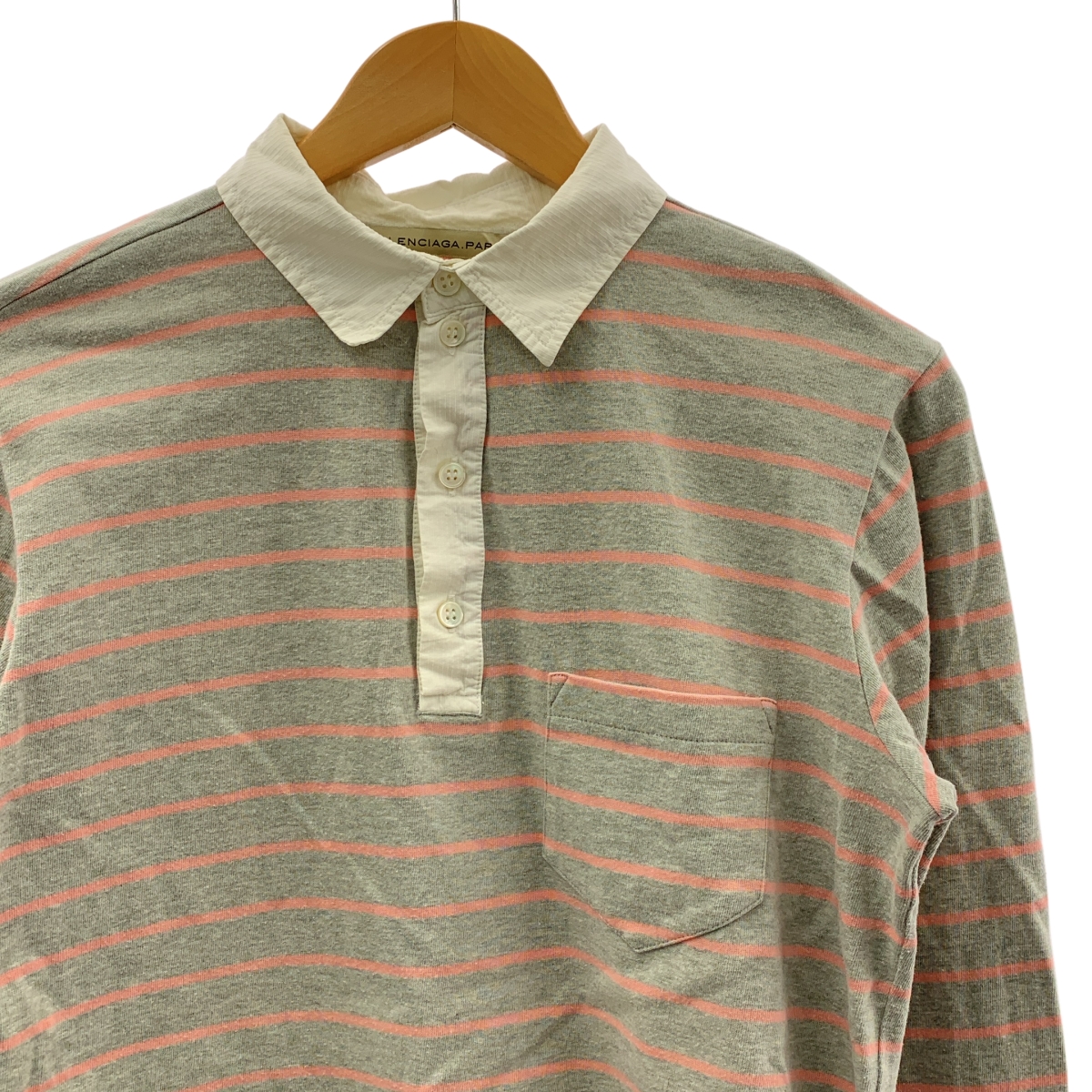 BALENCIAGA / バレンシアガ ナイロン切替 ボーダー ロングスリーブ ポロシャツ