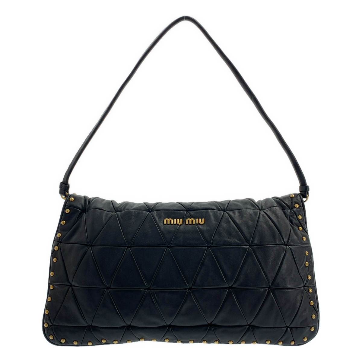 miu miu / ミュウミュウ 2Way レザー キルティング スタッズ ターンロック クラッチ ハンドバッグ