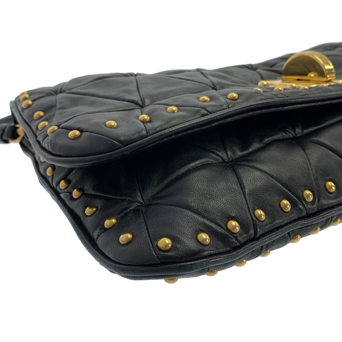 miu miu / ミュウミュウ 2Way レザー キルティング スタッズ ターンロック クラッチ ハンドバッグ