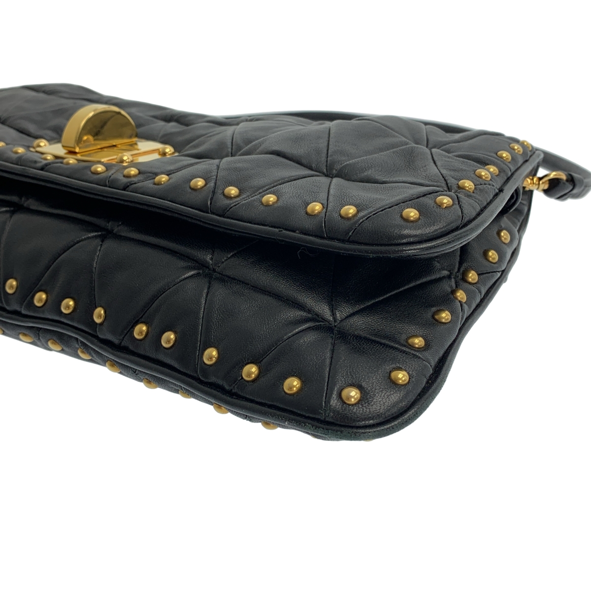 miu miu / ミュウミュウ 2Way レザー キルティング スタッズ ターンロック クラッチ ハンドバッグ