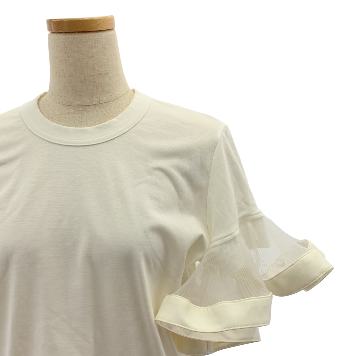 noir kei ninomiya / ノワールケイニノミヤ フェイクレザー切替 シアー 変形スリーブ Tシャツ カットソー