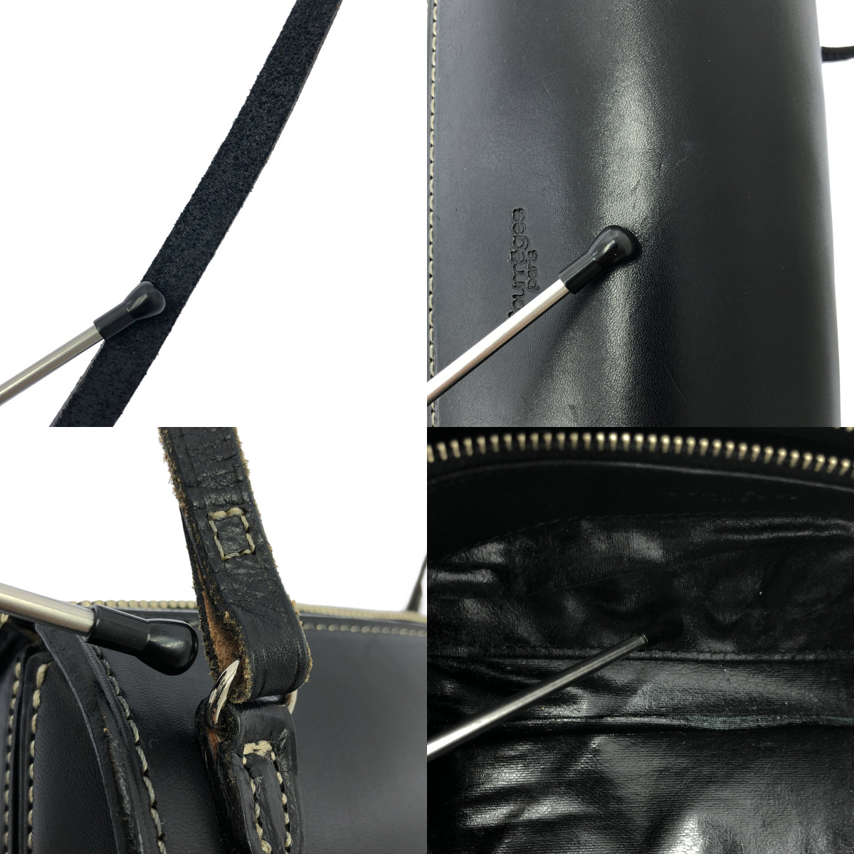 COURREGES / クレージュ ドラム型 ステッチ レザー ショルダーバッグ