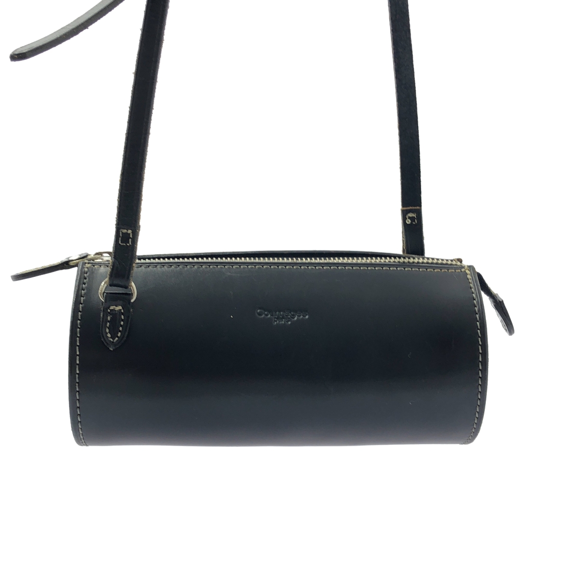 COURREGES / クレージュ ドラム型 ステッチ レザー ショルダーバッグ