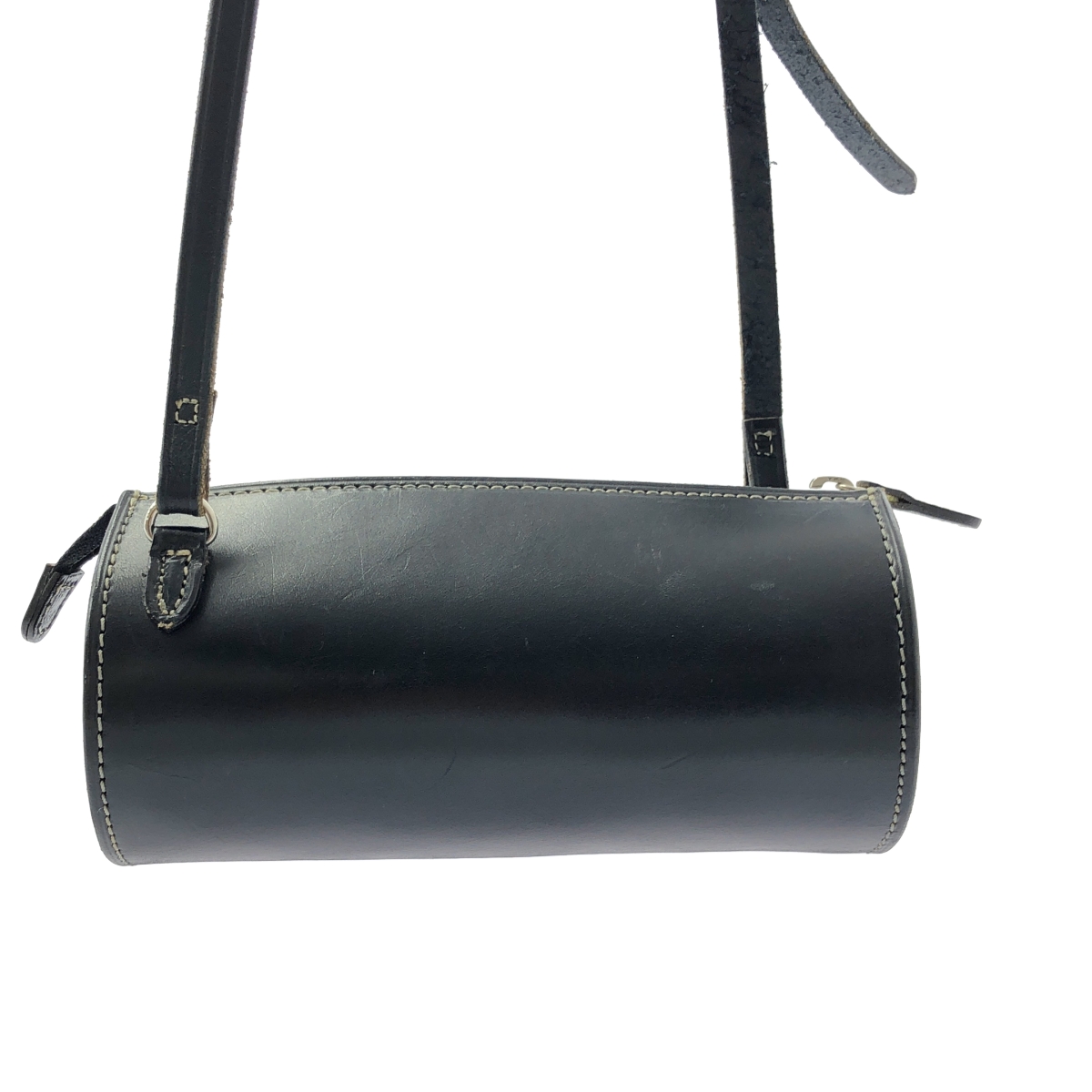 COURREGES / クレージュ ドラム型 ステッチ レザー ショルダーバッグ