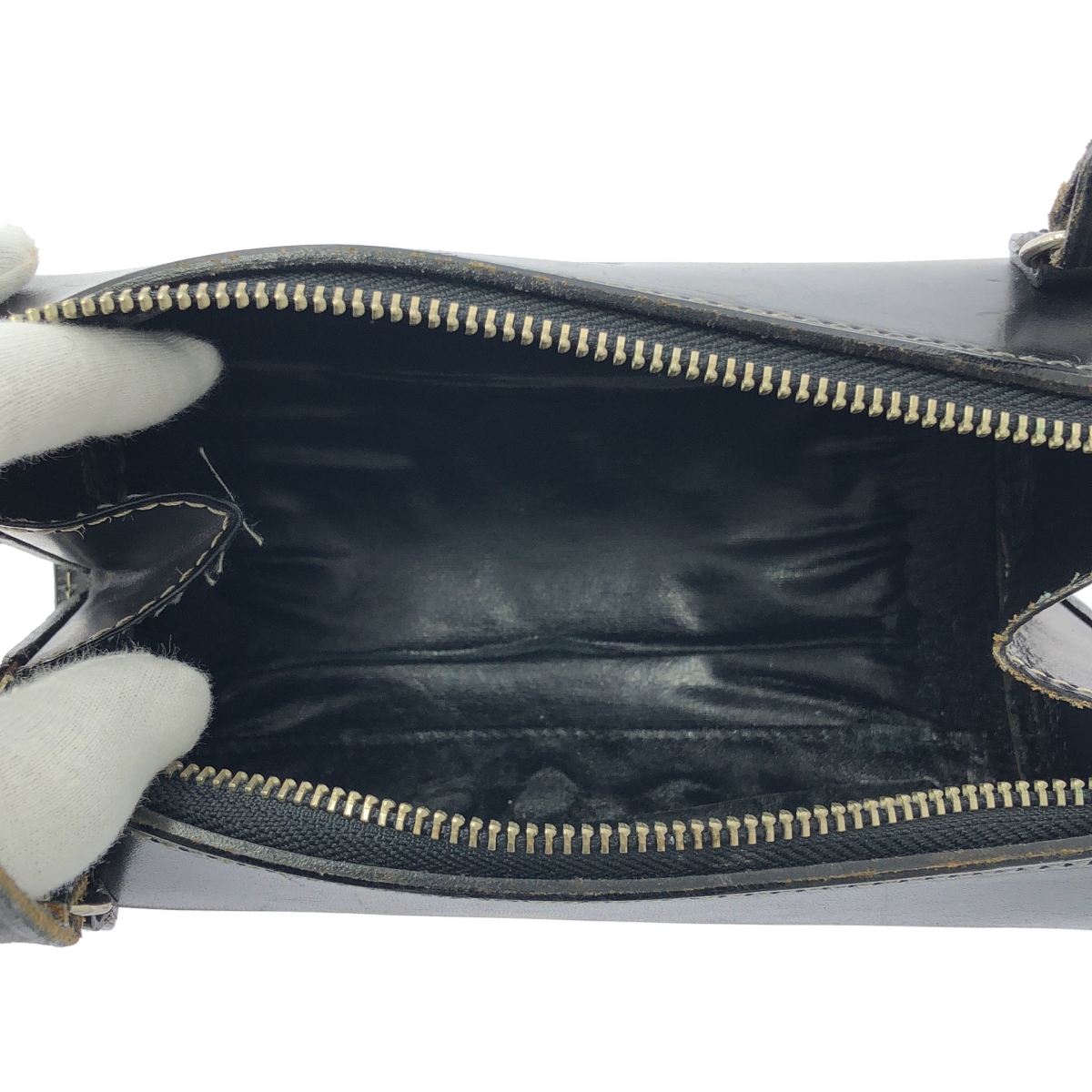 COURREGES / クレージュ ドラム型 ステッチ レザー ショルダーバッグ