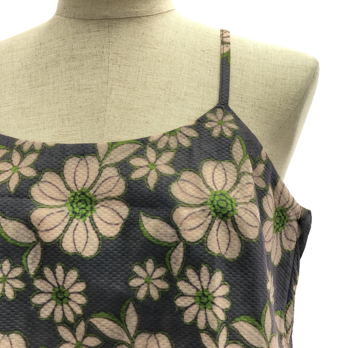 COMME des GARCONS / コムデギャルソン ポリエステル 総柄 フラワー 変形 アシンメトリー フリル ワンピース / 裏地付き