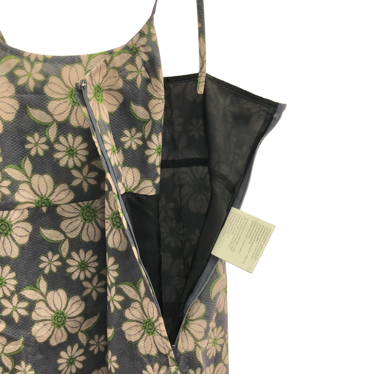 COMME des GARCONS / コムデギャルソン ポリエステル 総柄 フラワー 変形 アシンメトリー フリル ワンピース / 裏地付き