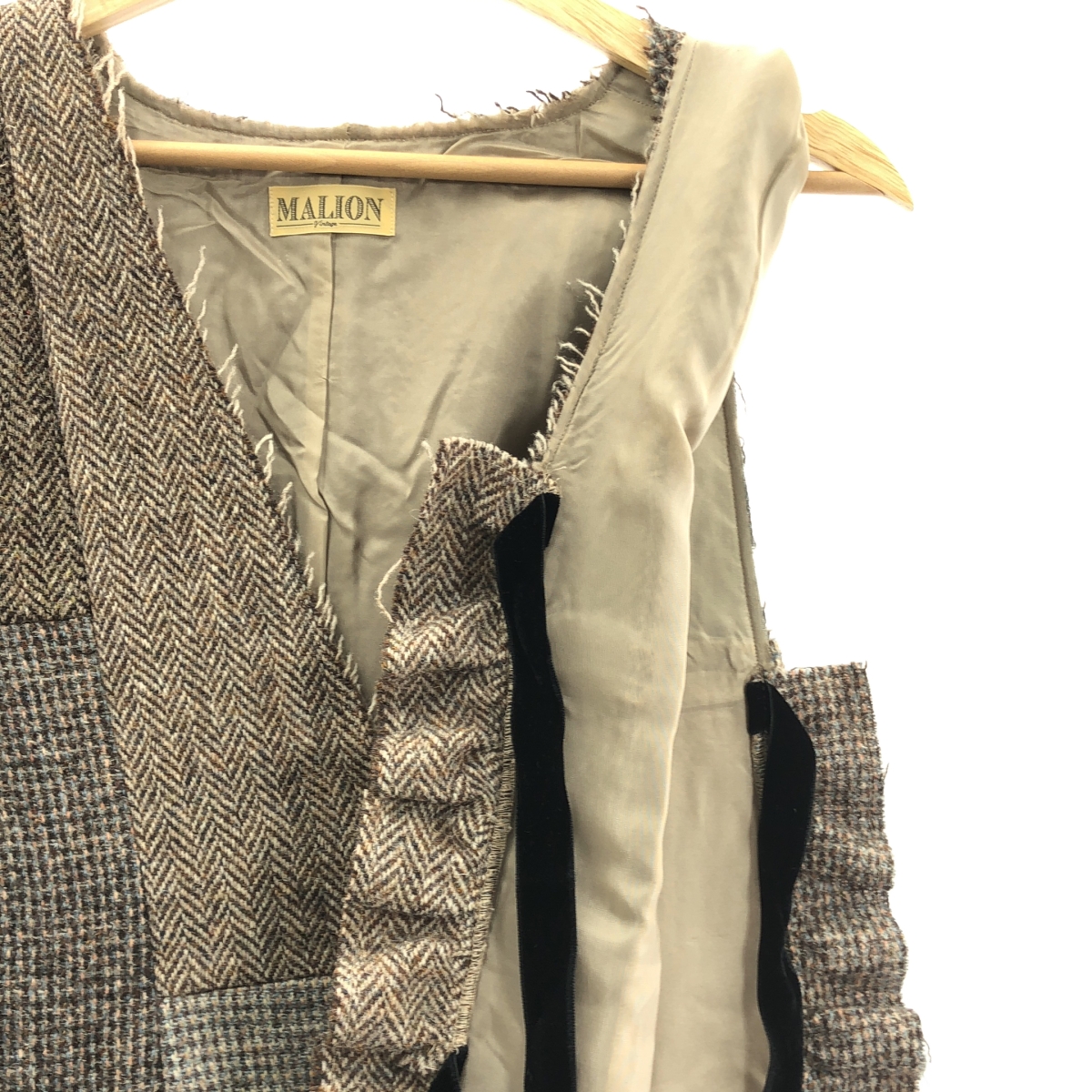 MALION vintage / マリオンヴィンテージ ツイード サイドギャザー パッチワークベスト
