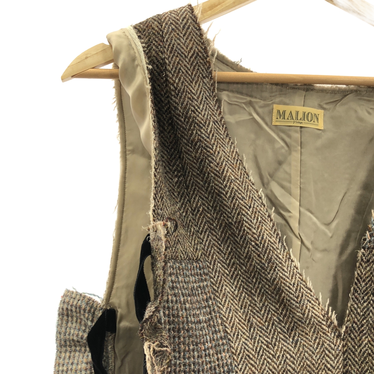 MALION vintage / マリオンヴィンテージ ツイード サイドギャザー パッチワークベスト