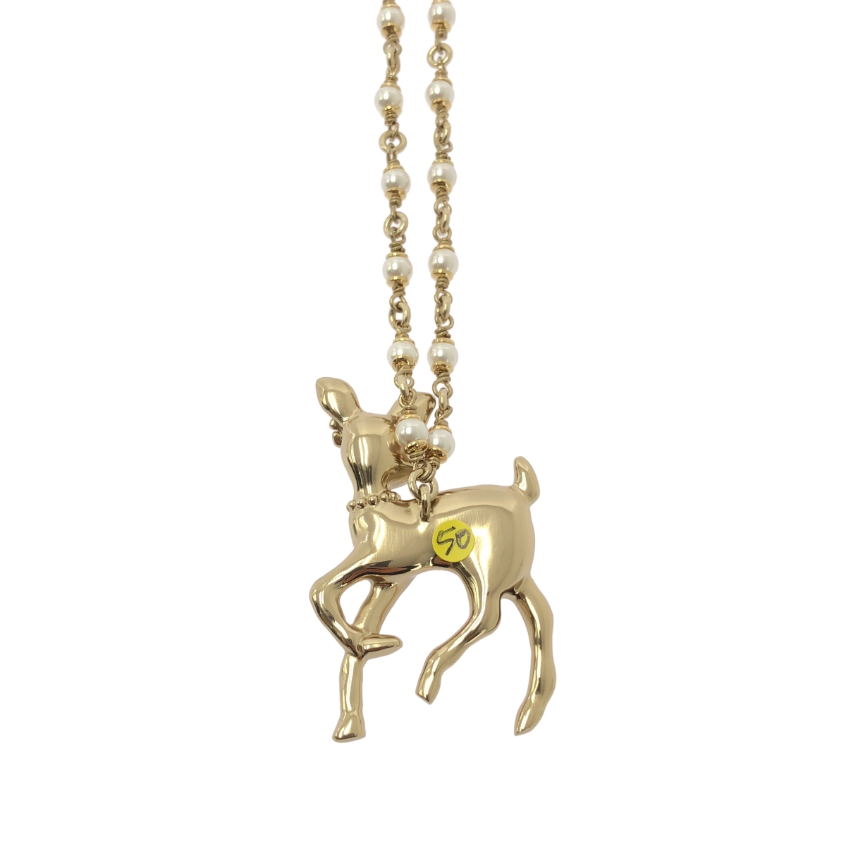 CHANEL / シャネル ABF289 ココマーク バンビ ラインストーン フェイクパール装飾 チェーンネックレス