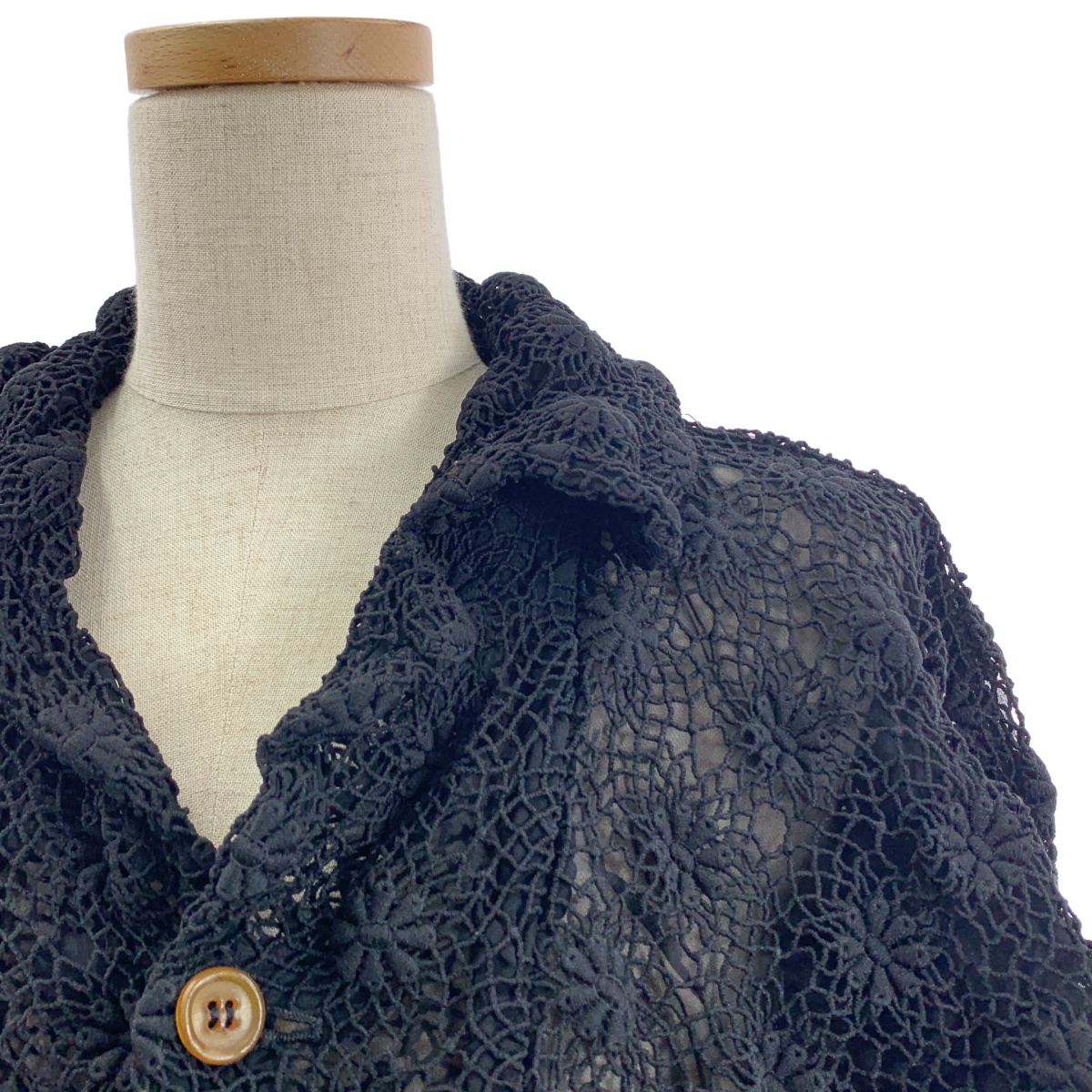 COMME des GARCONS / コムデギャルソン ポリエステル 縮絨 変形 フリル装飾 シアー ロング ジャケット