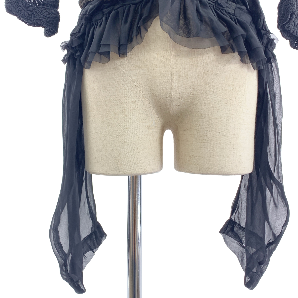 COMME des GARCONS / コムデギャルソン ポリエステル 縮絨 変形 フリル装飾 シアー ロング ジャケット