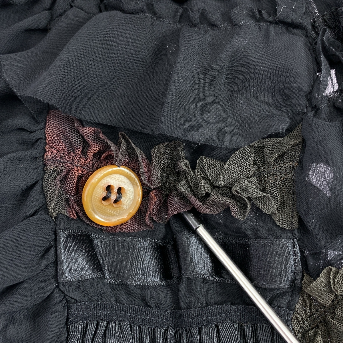 COMME des GARCONS / コムデギャルソン ポリエステル 縮絨 変形 フリル装飾 シアー ロング ジャケット