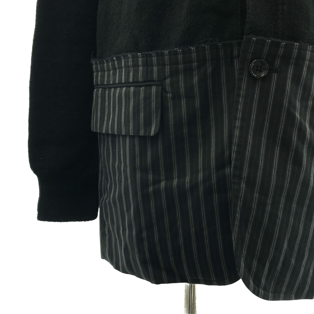 BLACK COMME des GARCONS / ブラックコムデギャルソン ストライプ 異素材 切替 ドッキング ニット カーディガン ジャケット