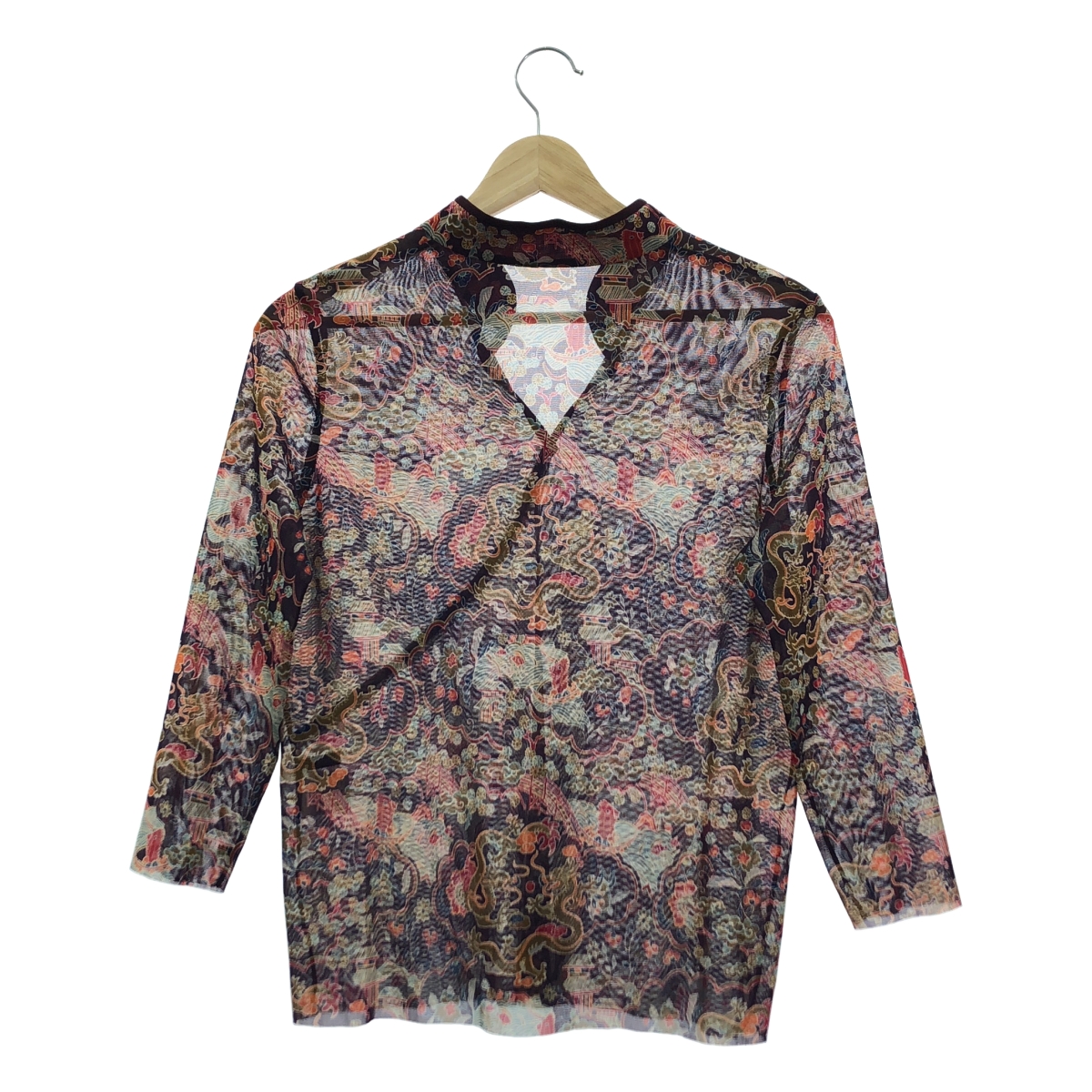 VIVIENNE TAM / ヴィヴィアンタム セットアップ 総柄 シアー チャイナ ブラウス トップス / スリット スカート 裏地付き / キャミソールインナー