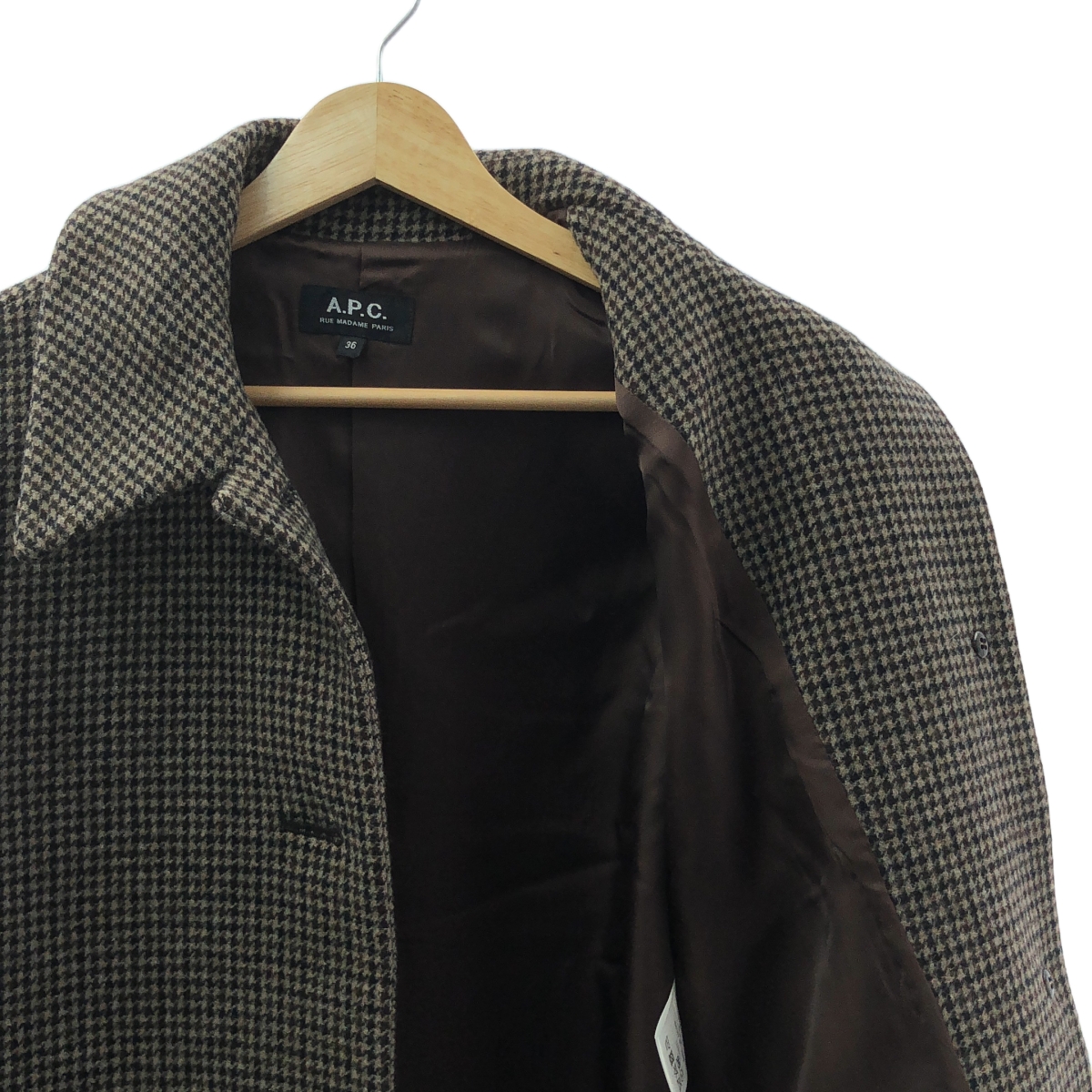 A.P.C. / アーペーセー ウール 千鳥格子 ステンカラー コート / 総裏地