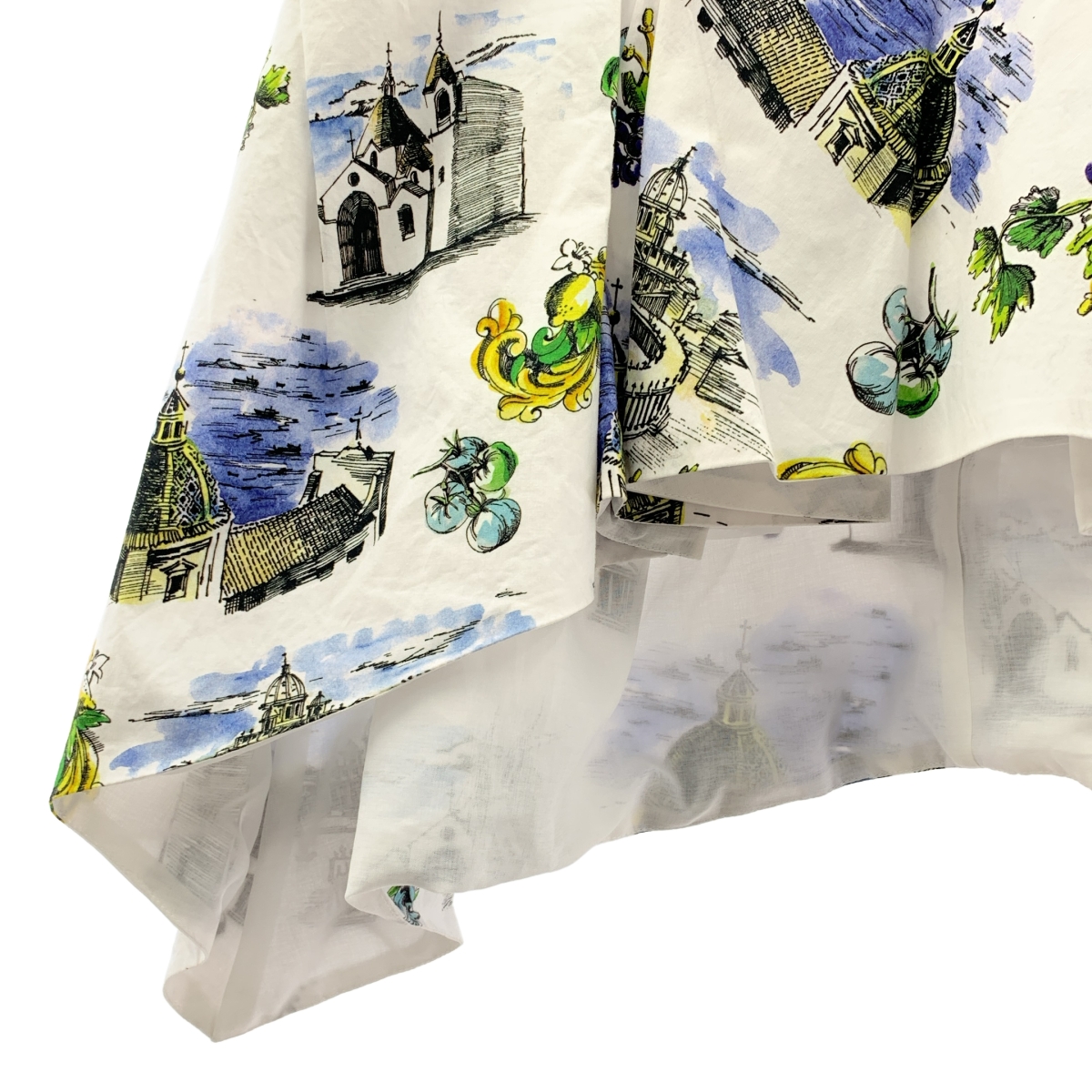 ENFOLD / エンフォルド South Italy / 総柄 変形 タックフレアタンク ノースリーブ ブラウス / チュール裏地