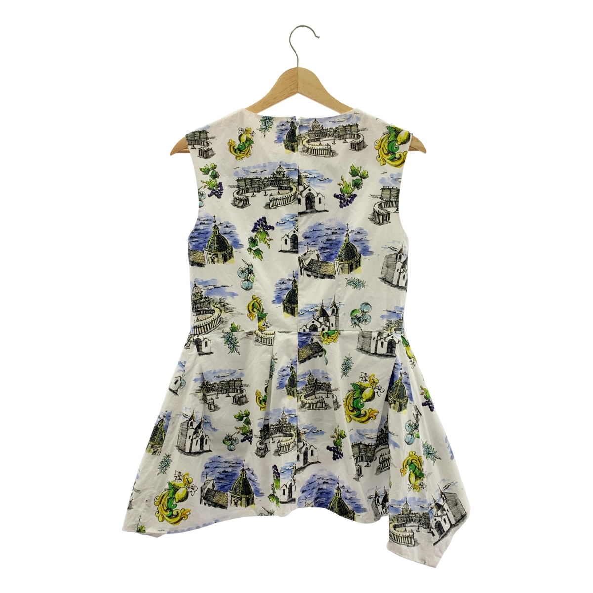 ENFOLD / エンフォルド South Italy / 総柄 変形 タックフレアタンク ノースリーブ ブラウス / チュール裏地