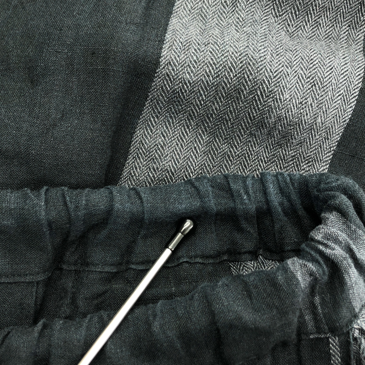 その他 リネン ヘリンボーン ドローストリング ボリューム ワイドパンツ